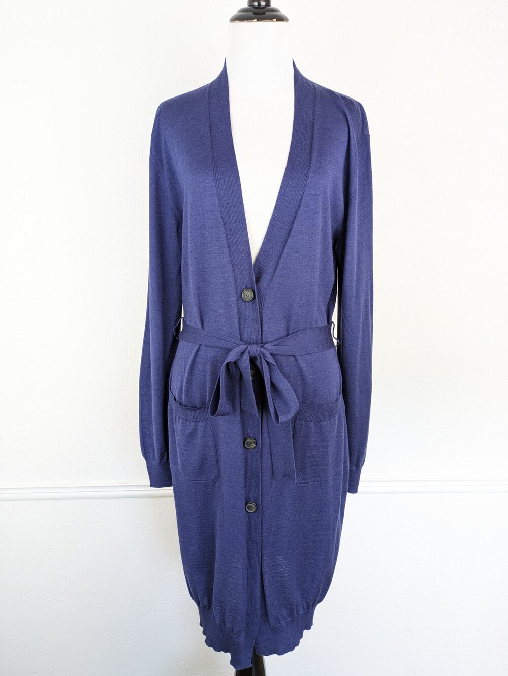 Piazza Sempione Cardigan Sweater Wool Silk Long Knit Fall Winter Blue Size S